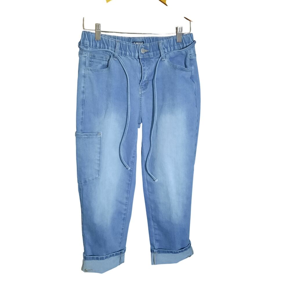 Flamingals Womens Drawcord Tie Light Wash Finish Front Slash Pockets Jean Size M
